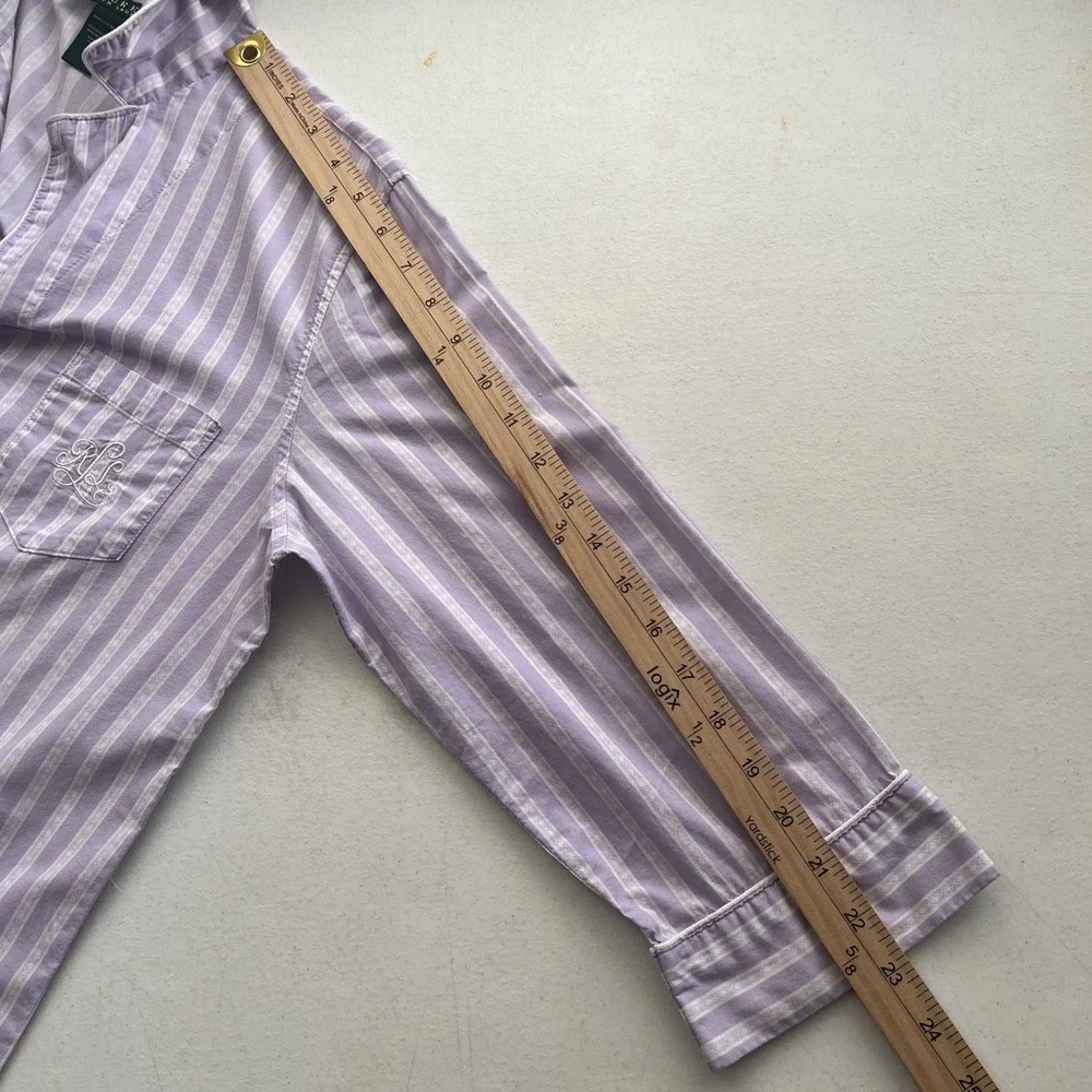 Lauren Ralph Lauren Purple White Striped Pajama Top Medium Preppy Loungewear